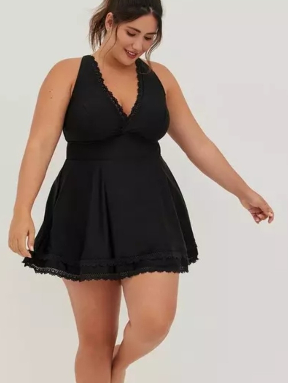Torrid Black Lace Trim Swim Dress